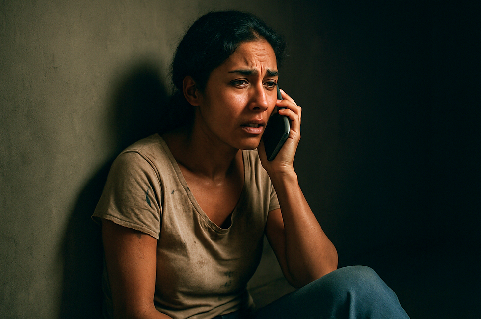 mujer llamando por teléfono, trata de personas, denuncia, víctima