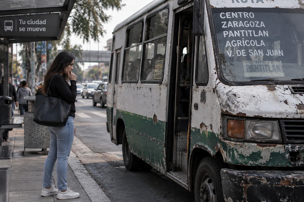 transporte público, observar, malas condiciones, camión, parada de autobus