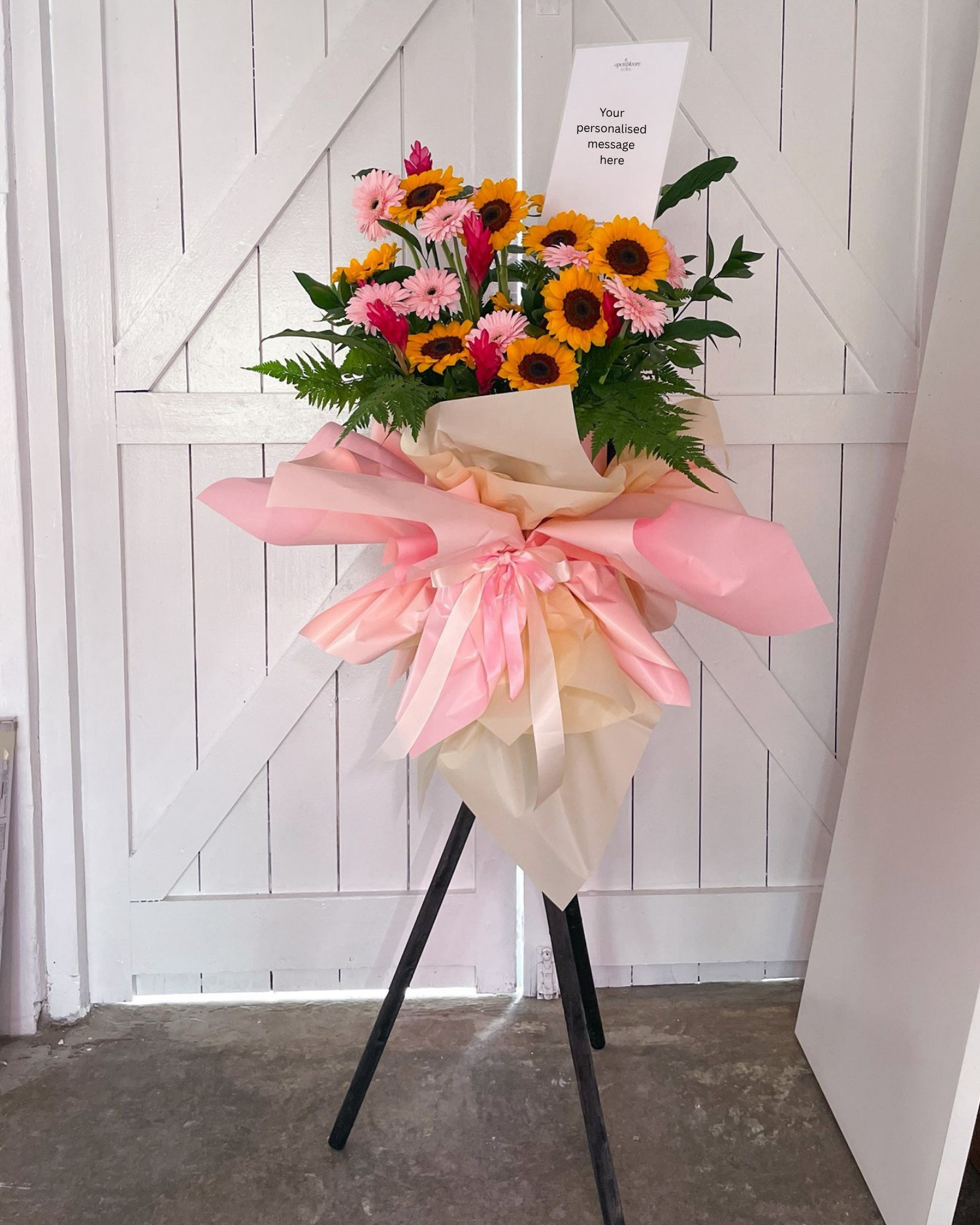 Joyous Blessings congratulatory fresh flower stand by Open Bloom Floral Singapore