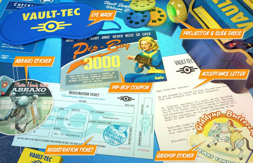 Vault-Tec Vault Dweller's Welcome Kit that houses various Vault Dweller essentials for Vault living