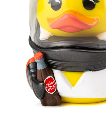 A collectible rubber ducky style figure based on Nuka Girl as seen in the Fallout series. TUBBZ cosplaying duck collectible figures are by Numskull Designs.