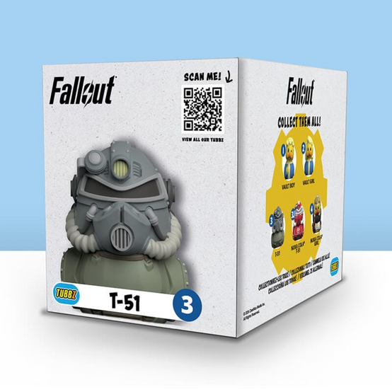 A collectible rubber ducky style figure based on the T-51 Power Armor as seen in the Fallout series. TUBBZ cosplaying duck collectible figures are by Numskull Designs.