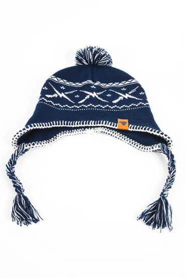 Matching hat and scarf set made out of navy blue and white material, designed with Minuteman faction and Deathclaw from Fallout motifs.