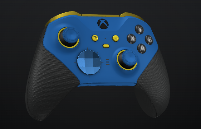 Fallout-inspired Xbox Elite and Xbox Standard controllers by Xbox Design labs, with blue and yellow color schemes