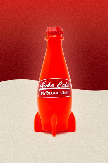 red Nuka-Cola bottle shaped LED lamp from Fallout with the bottle light turned off to show it in regular lighting