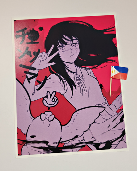 Art print featuring Yoru and Bucky from Chainsaw Man, with a small Philippines flag on the right side