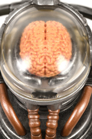 Robobrain from Fallout polyresin statue, Army variant displayed on a black circular stand