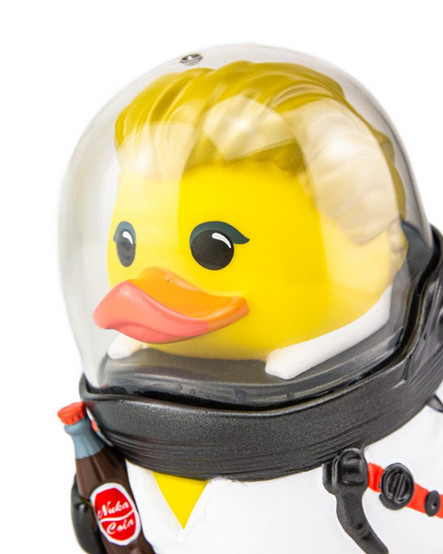 A collectible rubber ducky style figure based on Nuka Girl as seen in the Fallout series. TUBBZ cosplaying duck collectible figures are by Numskull Designs.