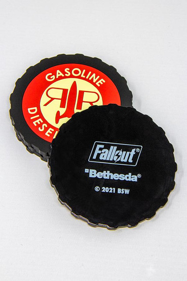 A set of 4, 4" in diameter Red Rocket from Fallout 4 logo PVC coasters