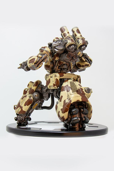 Bessie cow themed (tan with brown spots) Annihilator MKII Sentry Bot statue from Fallout 4