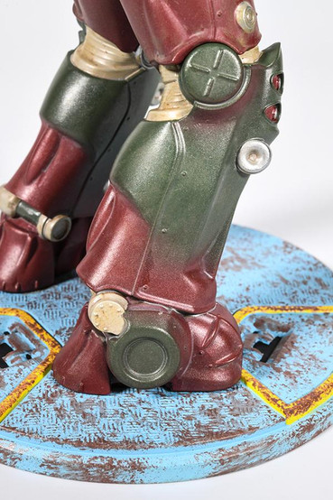 Collectible resin statue of an X-01 Power Armor from Fallout with the Hot Rod Shark paint variant
