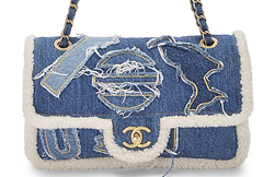 Classic Flap (Timeless) Denim and shearling