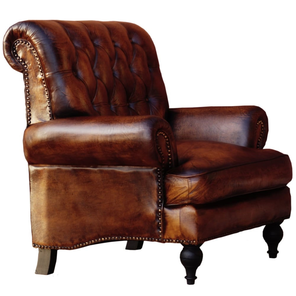 High Back Story Brown Leather Armchair Dark Brown