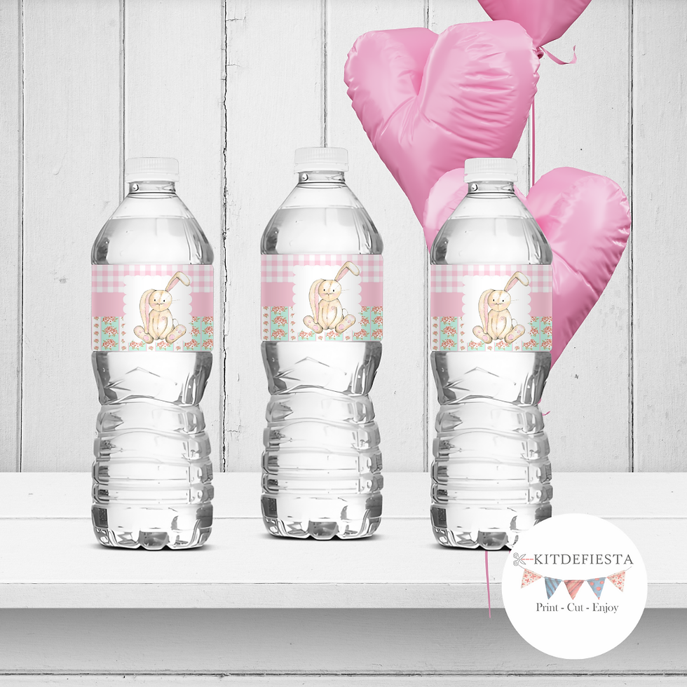 Miniatura: Baby pink bunny party kit water label