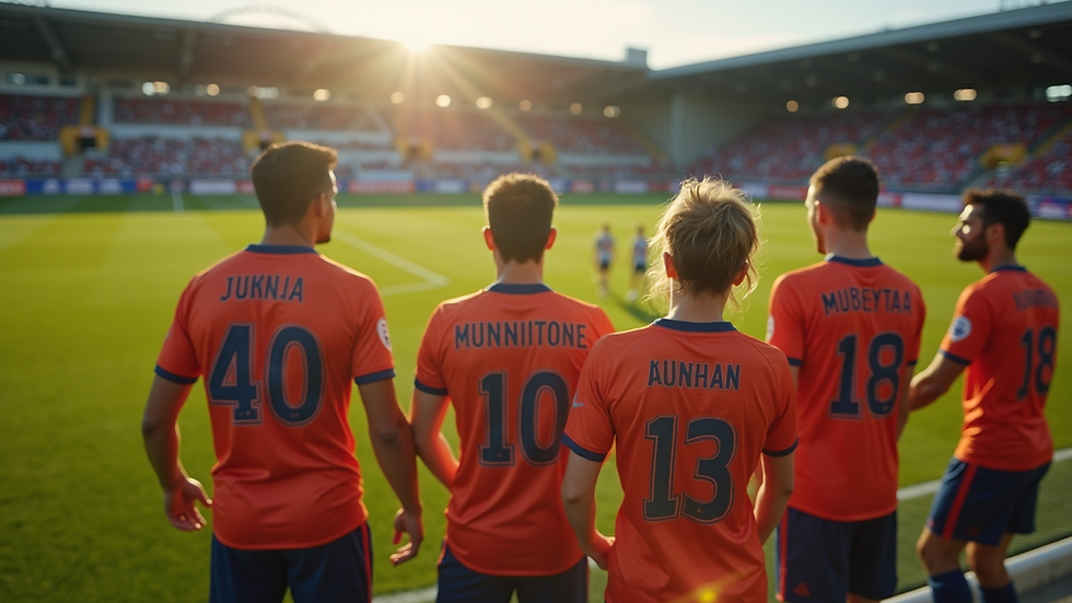 High angle view of a soccer team wearing personalized jerseys