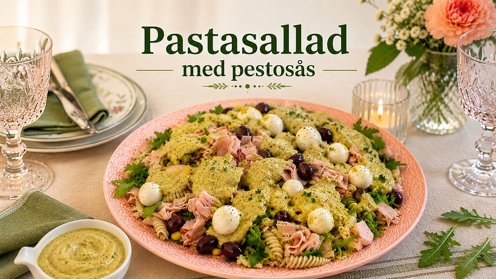 ••Pastasallad med pestosås