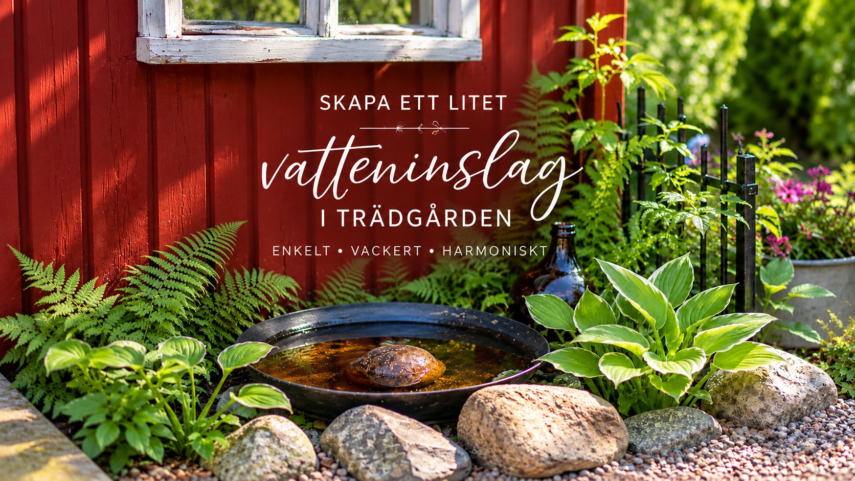 ••Så skapar du en harmonisk plantering med vatten och sten.