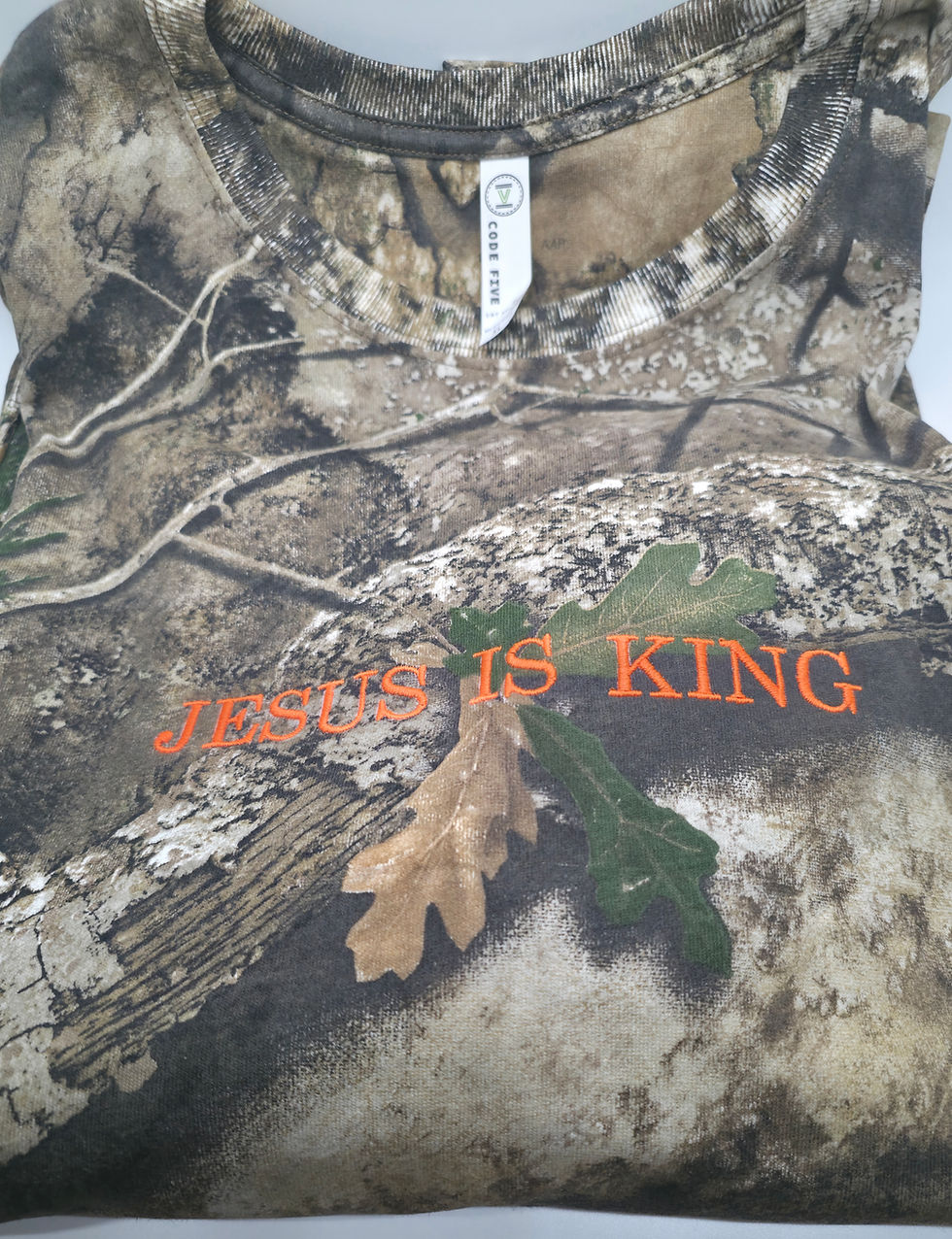 Thumbnail: Embroidered Jesus is King Camo T-shirt