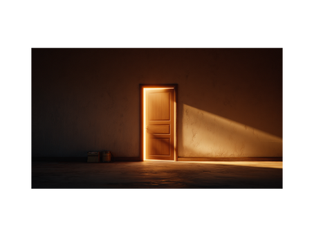 eine Tür, die offen steht, ein Lichtstrahl der ins Zimmer fällt