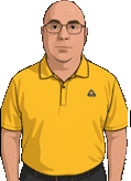 Cartoon-style image of SHS Director of Financial Services Dwayne Green in a yellow polo shirt.