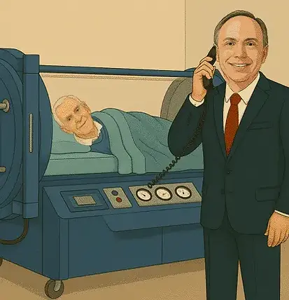 David Davis overseeing his father's HBOT treatment - the personal moment that helped inspire Shared Health Services' mission.