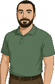 Cartoon-style image of SHS Director of Data Systems & Informatics Nathan Mink in a green polo.