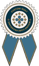 Cream and navy ribbon with “Custom-Built Wound Care Programs” text surrounding the SHS logo, highlighting SHS’s tailored approach.
