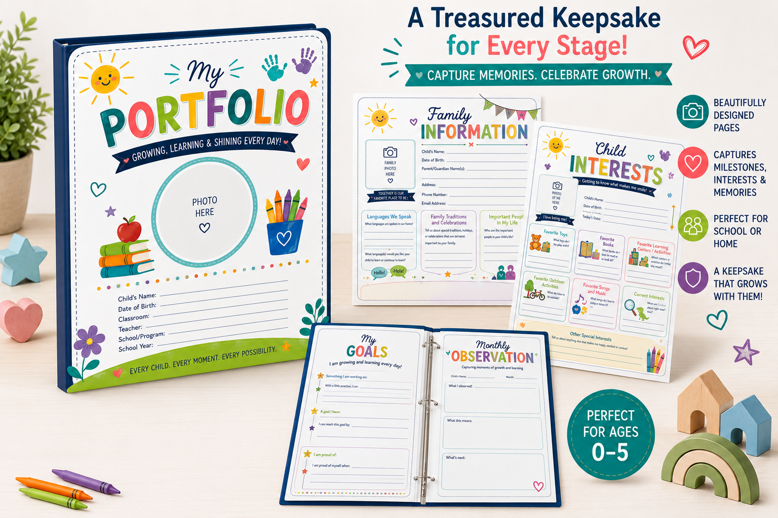 Child Portfolio Binder Pages | Printable Early Childhood Assessment & Memory Por