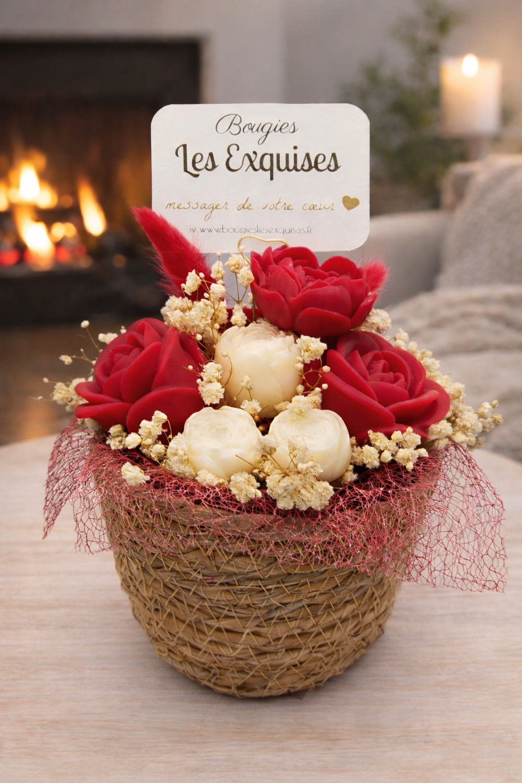 Bouquet Saint Valentin pot osier