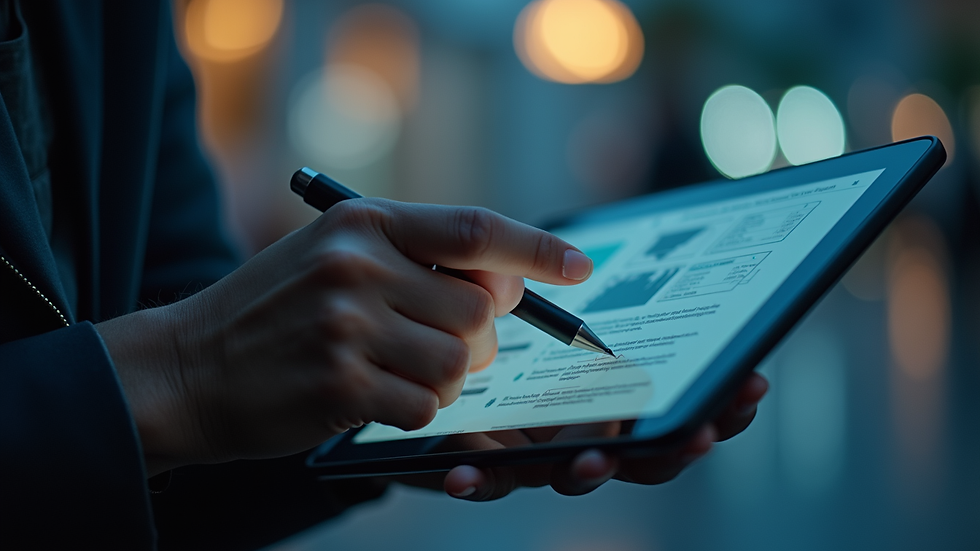 Close-up view of a person studying cybersecurity materials on a tablet
