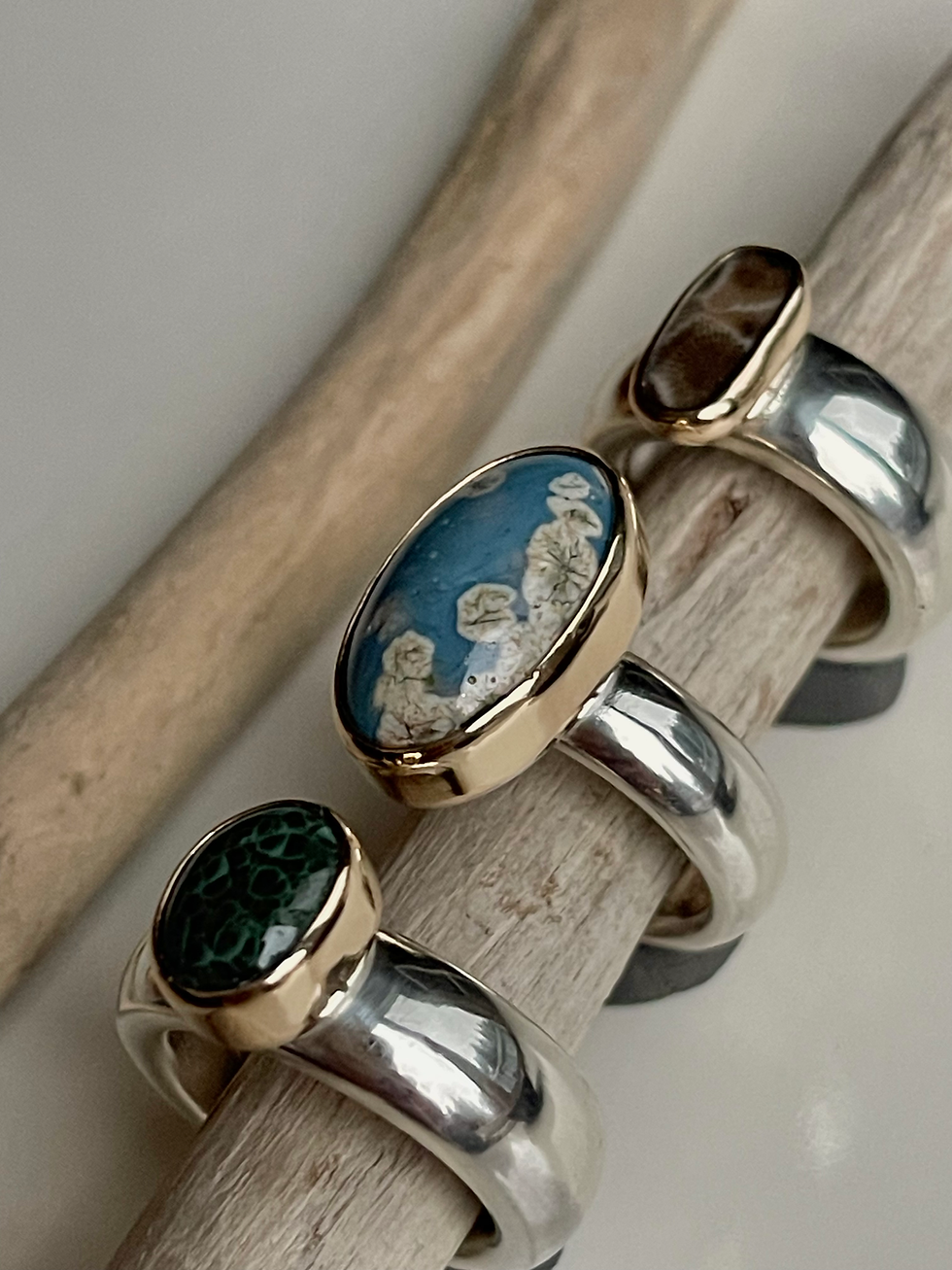 Thumbnail: Thick Band Mixed Metal Statement Rings