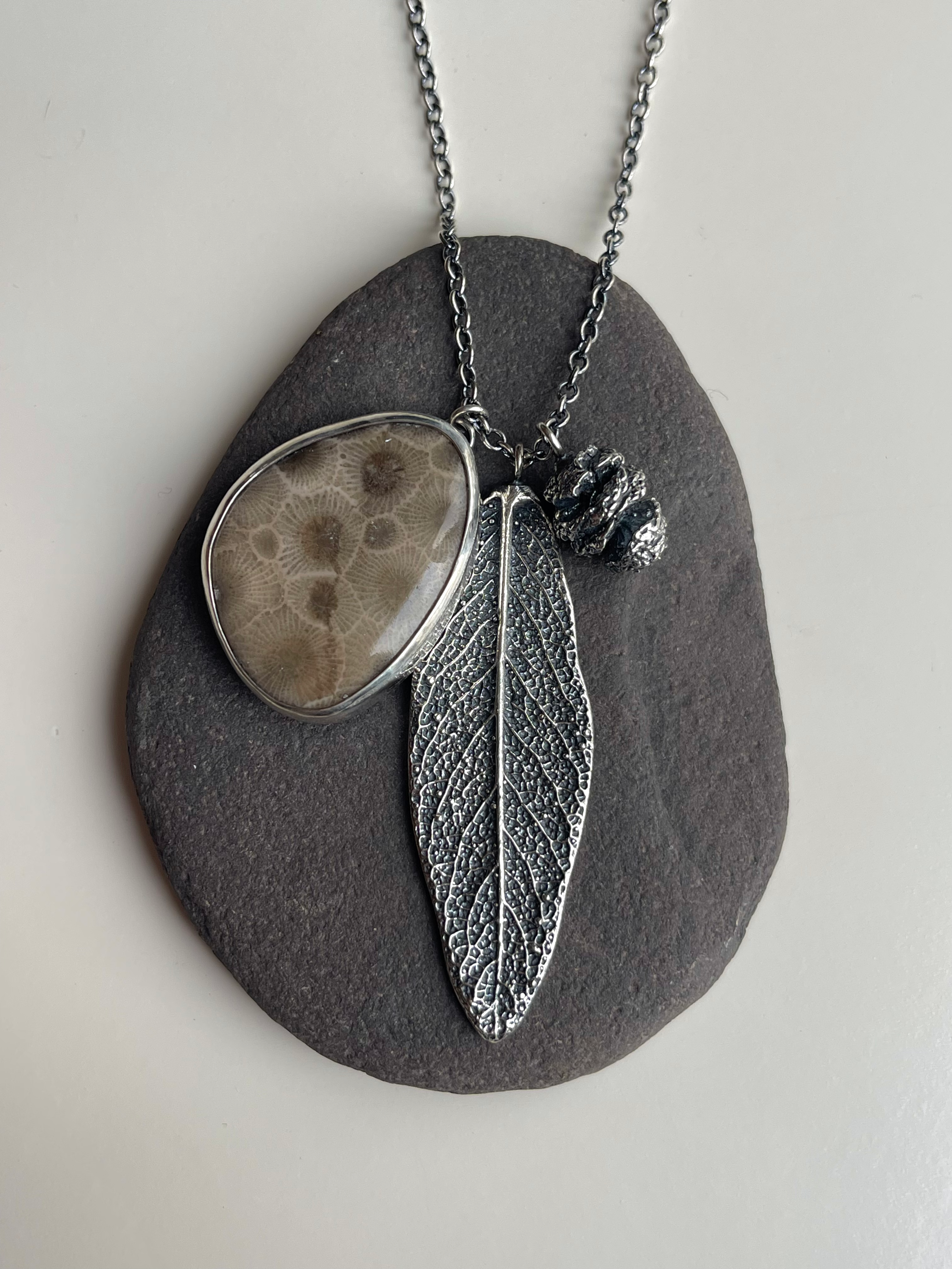 Wedge Petoskey Stone Charm Necklace