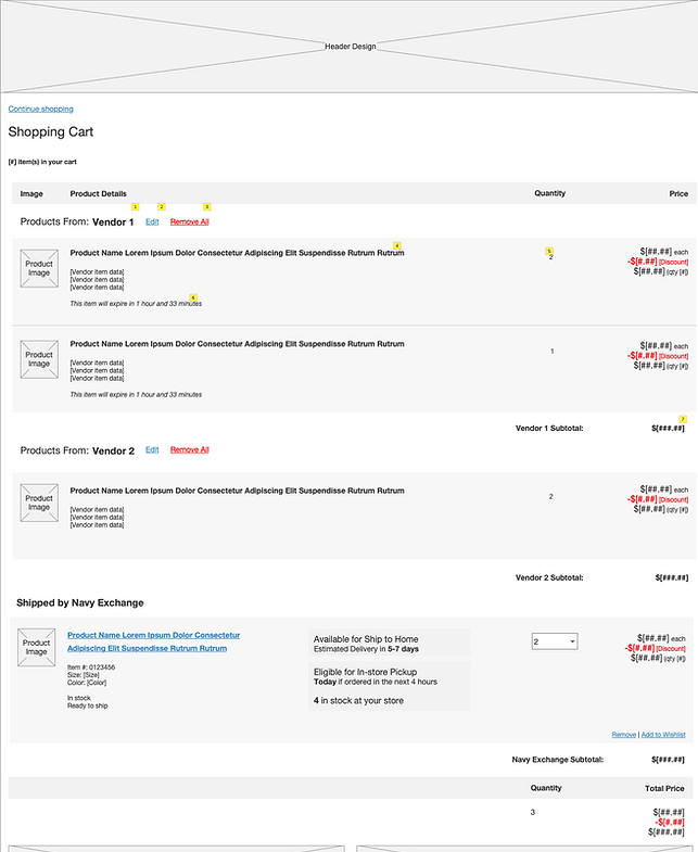 Shipping- Low Fid Wireframes