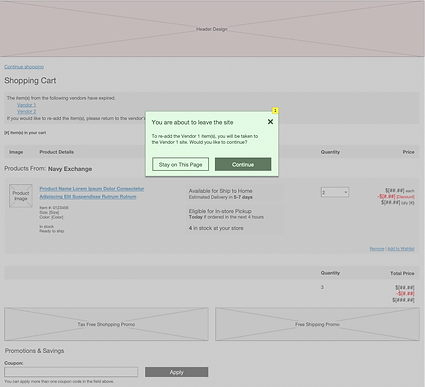 Redirect Notification - Â Low Fid Wireframes