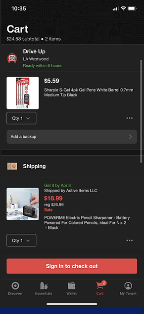 Target Shopping Cart Screens