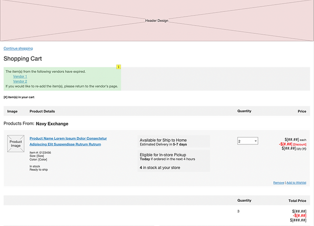 Expired Shopping Cart - Low Fid Wireframes