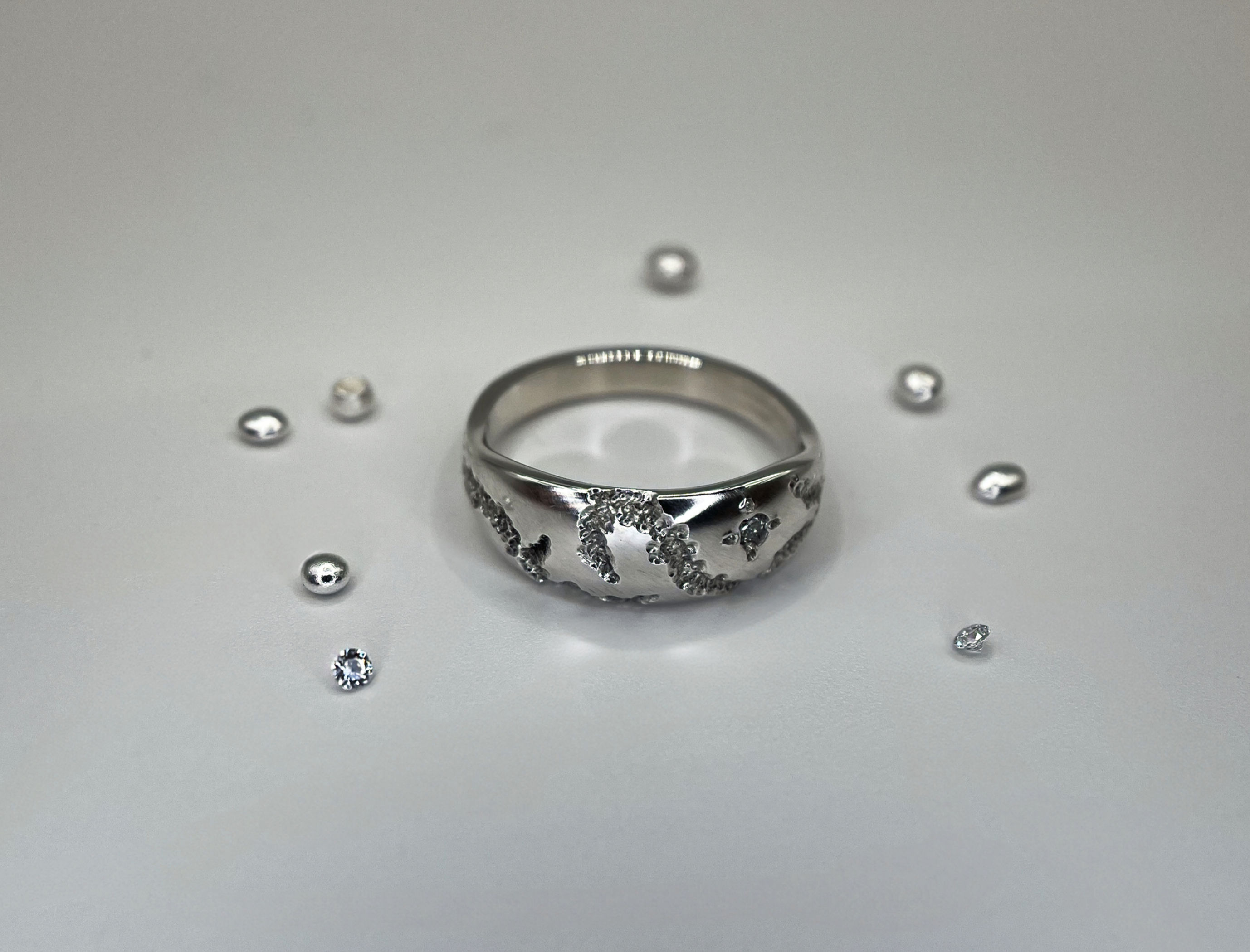 0.03ct Lab Grown Diamond Carved Sterling Silver Ring .925