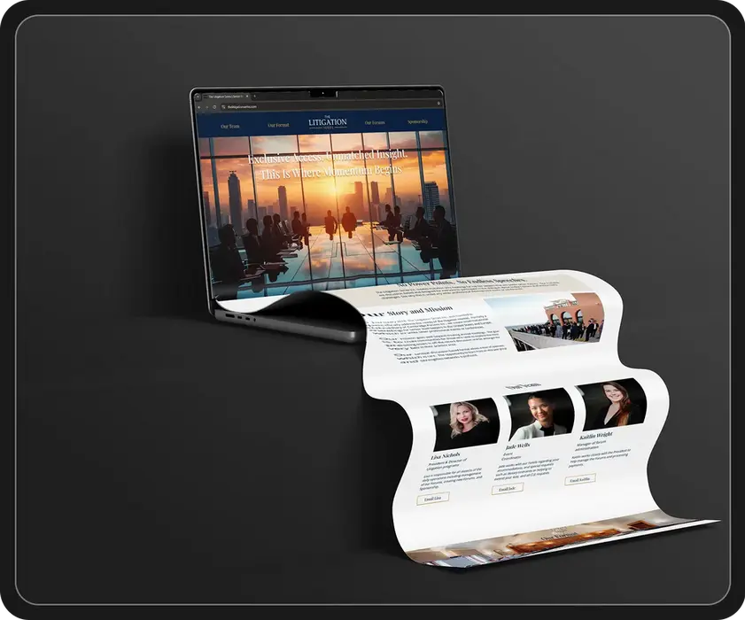 Mockup of the The Litigation Series website laptop version