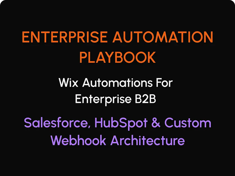 Wix automations enterprise B2B workflow diagram connecting Salesforce, HubSpot, and webhooks