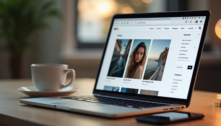 Eye-level view of a laptop screen showing a Wix website editor with a photography portfolio template