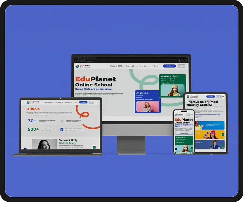 Mockup of the EduPlanet website's desktop, mobile, laptop versions
