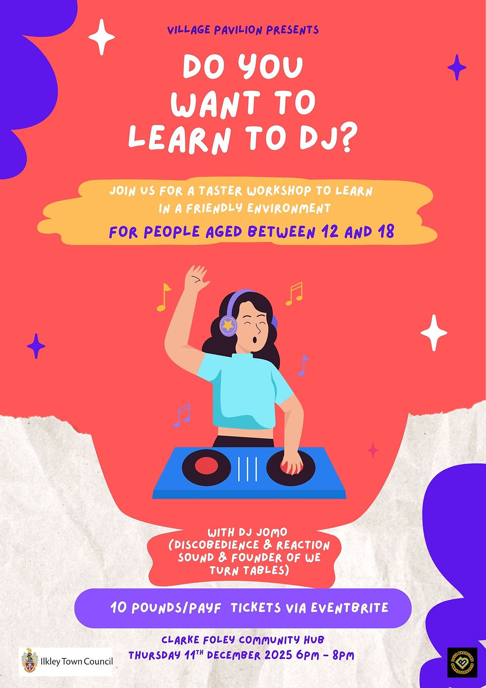A DJ workshop will take place on 11th December for young people in Ilkley