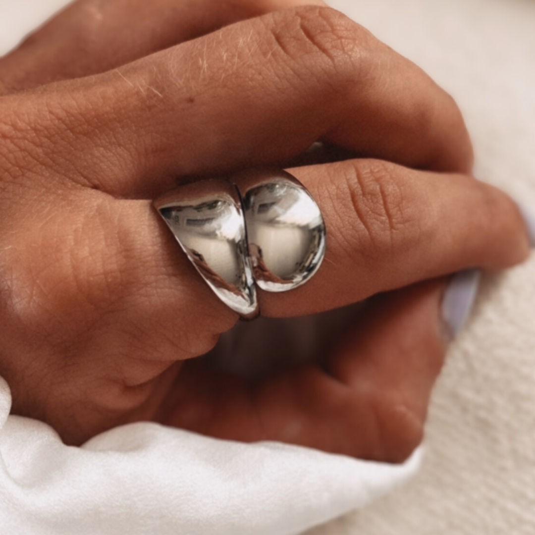 Bague large double goutte