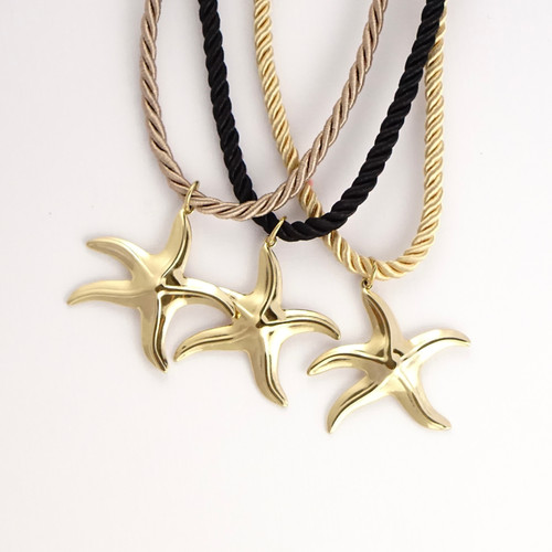 Collier Pendentif étoile De Mer Bronze - Cordon Noir, Pendentif Métal, Neuf Avec étiquettes