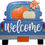 Thumbnail: Wooden welcome sign shaped like a blue vintage truck with pumpkins in the back, fall leaf accent, and white script lettering.