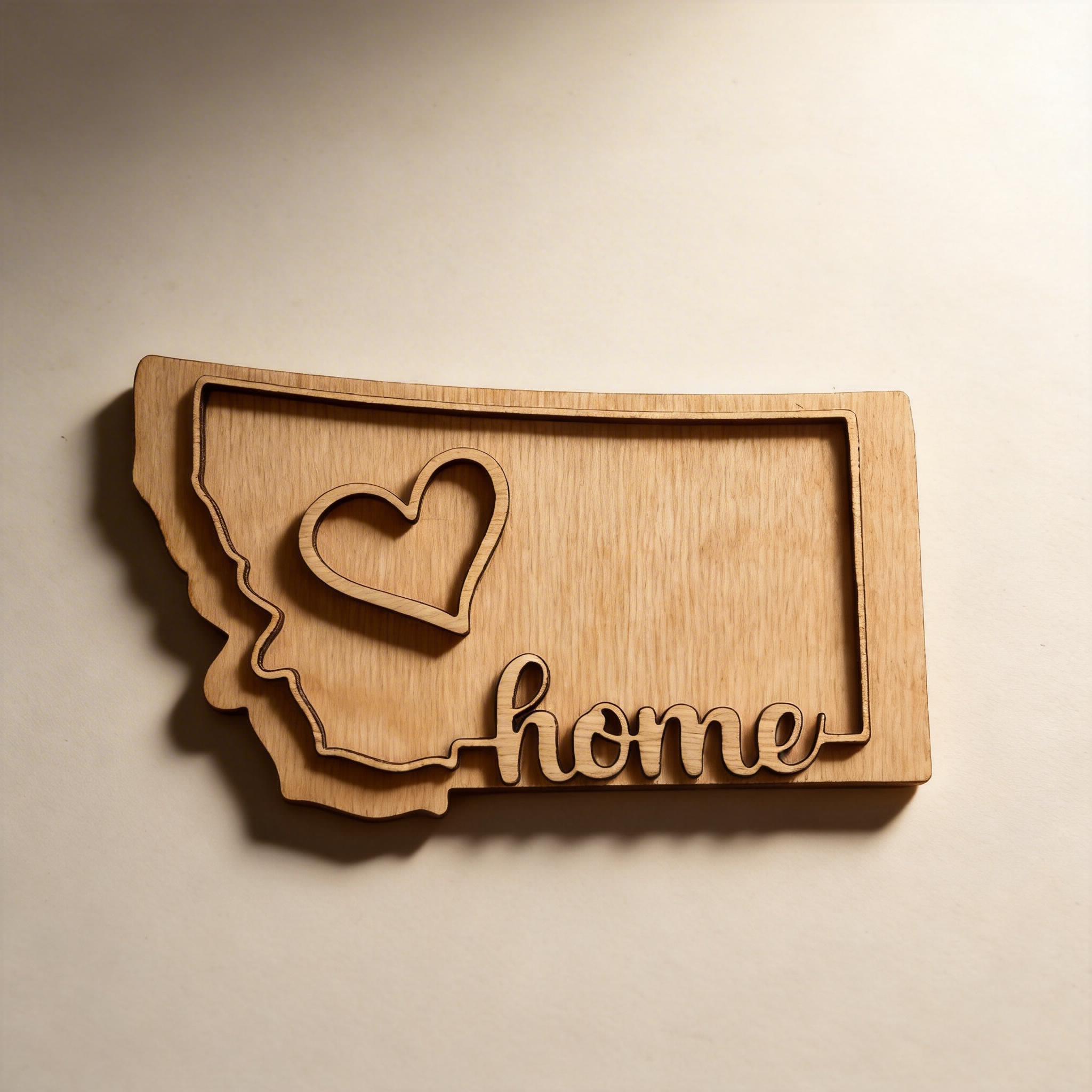 Montana State Home Heart Magnet - Layered Wood