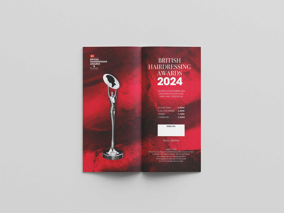 British Hairdressing Awards - inside invitation design