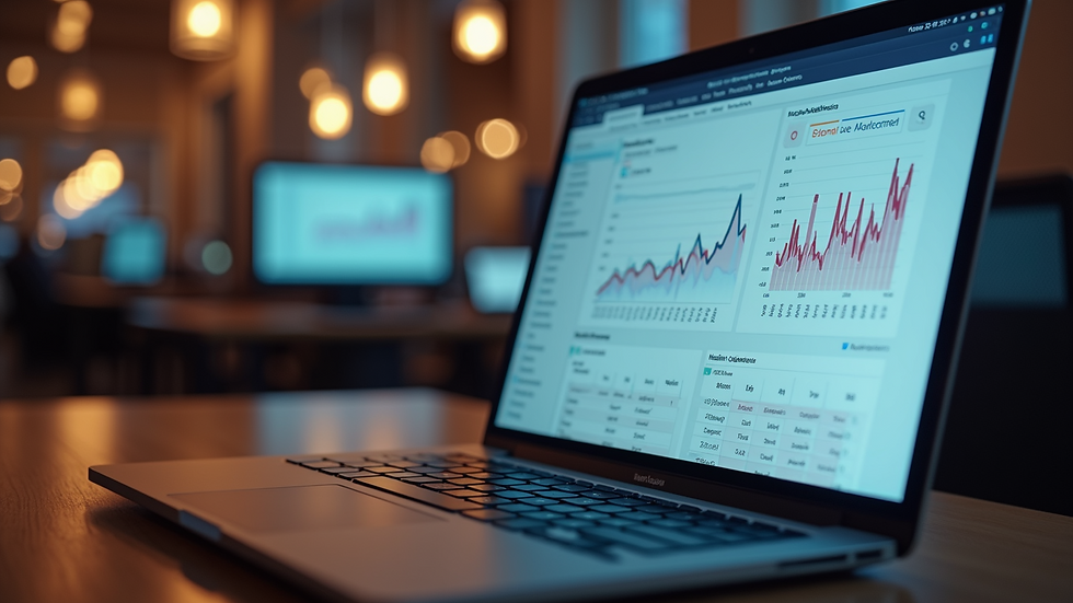 High angle view of a laptop screen showing video analytics dashboard