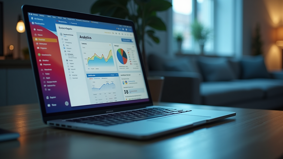 Close-up view of a laptop screen showing social media analytics dashboard