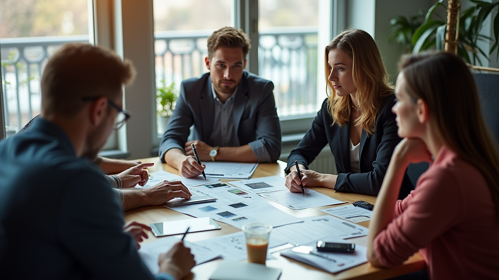 High angle view of a creative team brainstorming social media campaign ideas